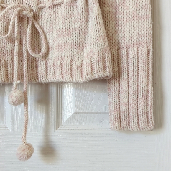 Loft Wool Blend Classic Marled Knit Tie Waist Cowl Neck Sweater Pink Cream M - Picture 7 of 10
